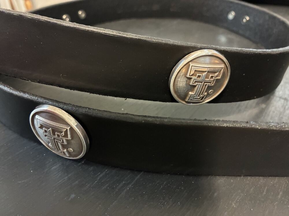Black Genuine Leather Belt with 4 Texas Tech Raiders Concho Sizes 32,32,38